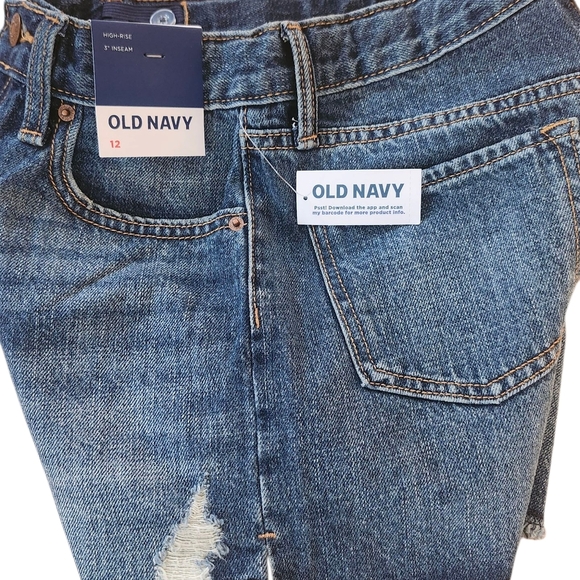 BNWOT Old Navy Girls' Denim Shorts – S 12 High Rise, Adjustable Waist Lace Trim. - Picture 3 of 8